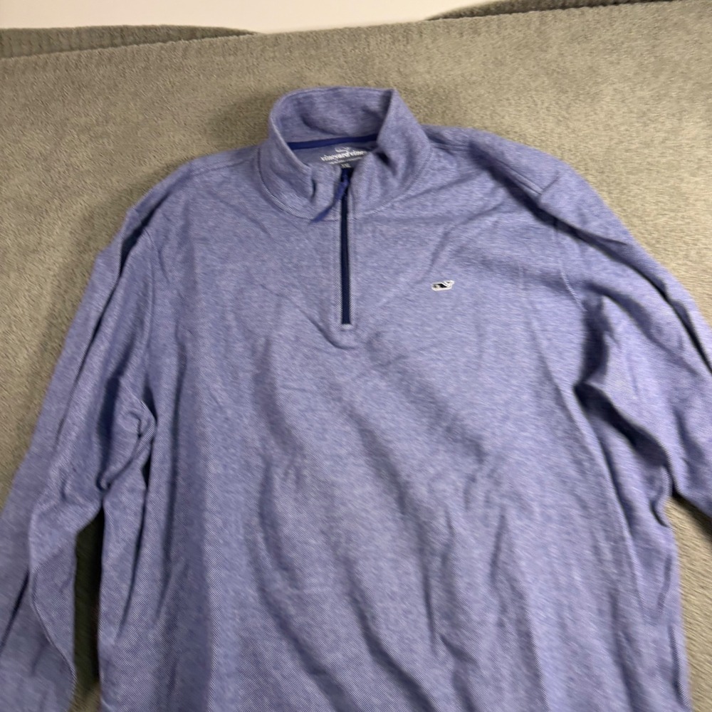 Vineyard Vines Mens XXL Blue Micro Stripe Cotton Quarter Zip Pullover Sweater